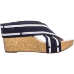Lucky Brand Miller 2 Wedge Cork Heel Sandals Navy Blue Strip Strappy Slip On 9m. Fixed Price $35.00.